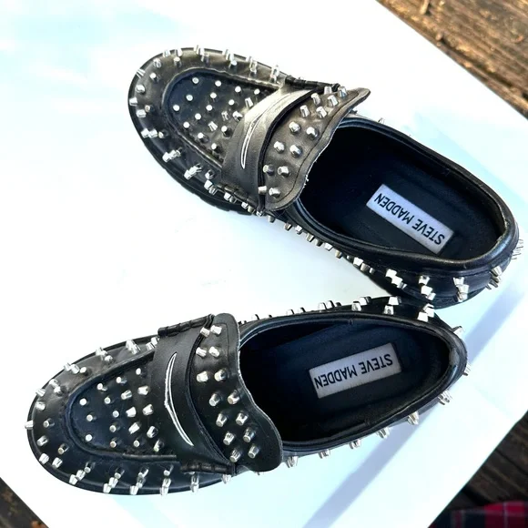 Steve Madden Black Studded Loafers - Picture 3 of 5